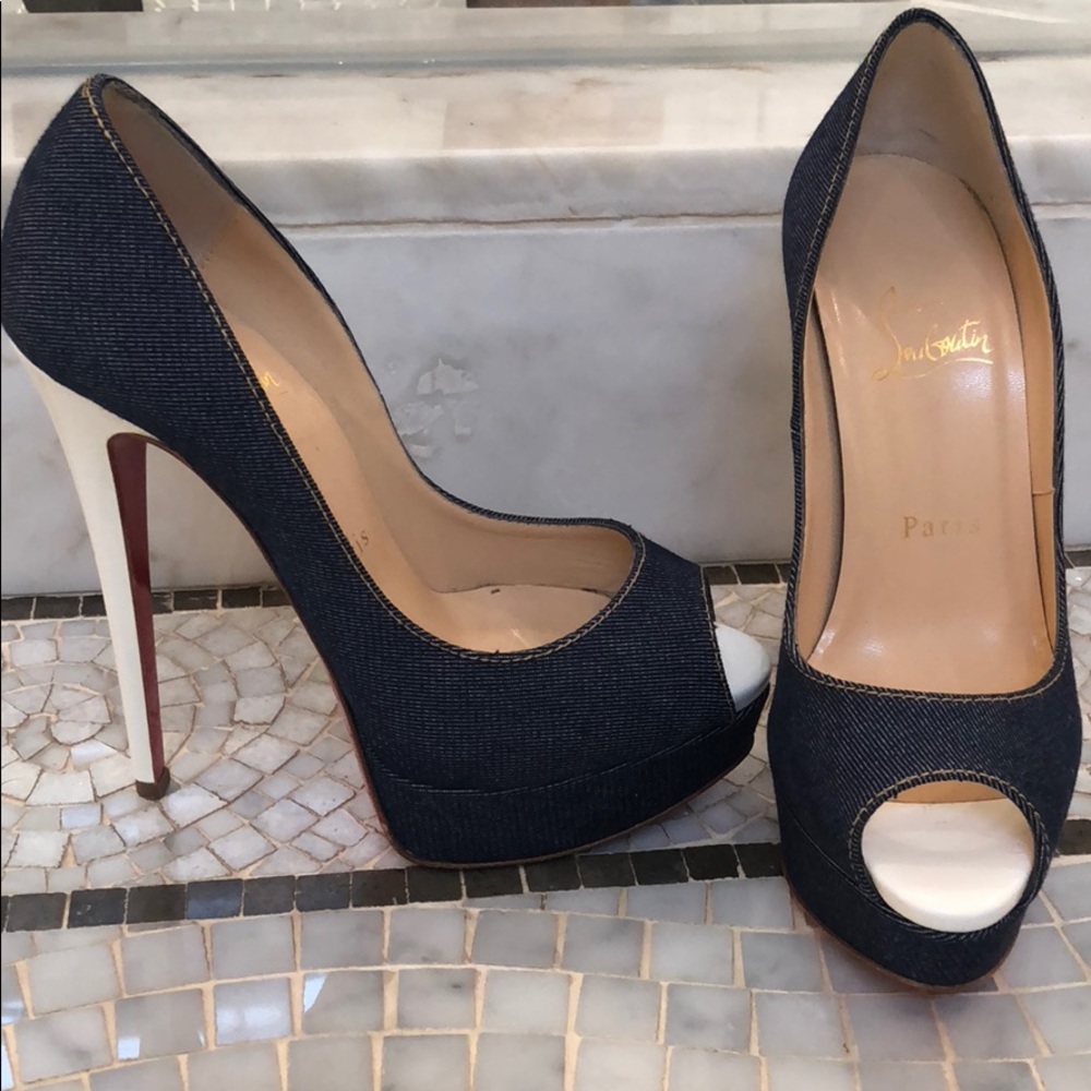 Christian Louboutin Denim platform heels.